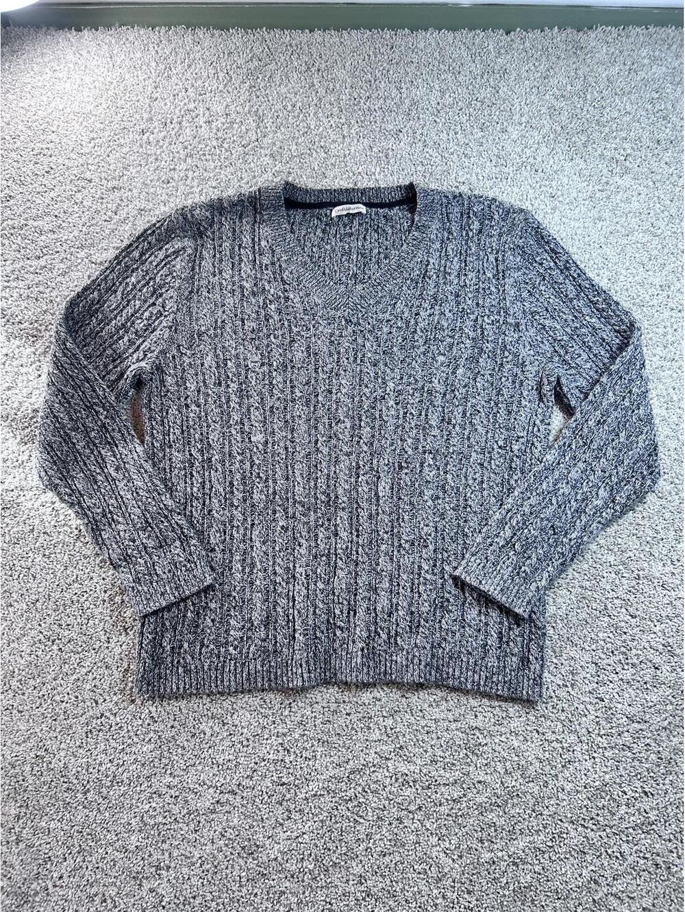 Croft & Barrow Gray Cable Knit V-Neck Sweater